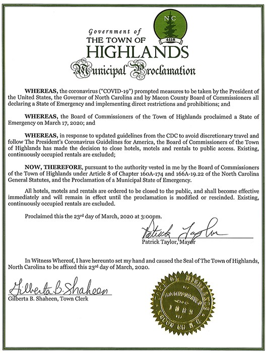 Mayoral Proclamation Highlands 2020 Mar 23