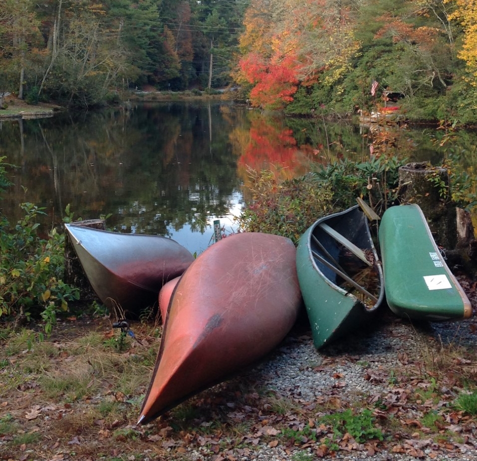 Canoes on shore in Fall